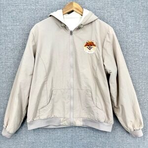 Hooded Jacket Pomeranian Embroidery Full Zip Reversible Fleece Coat Sz XL‎